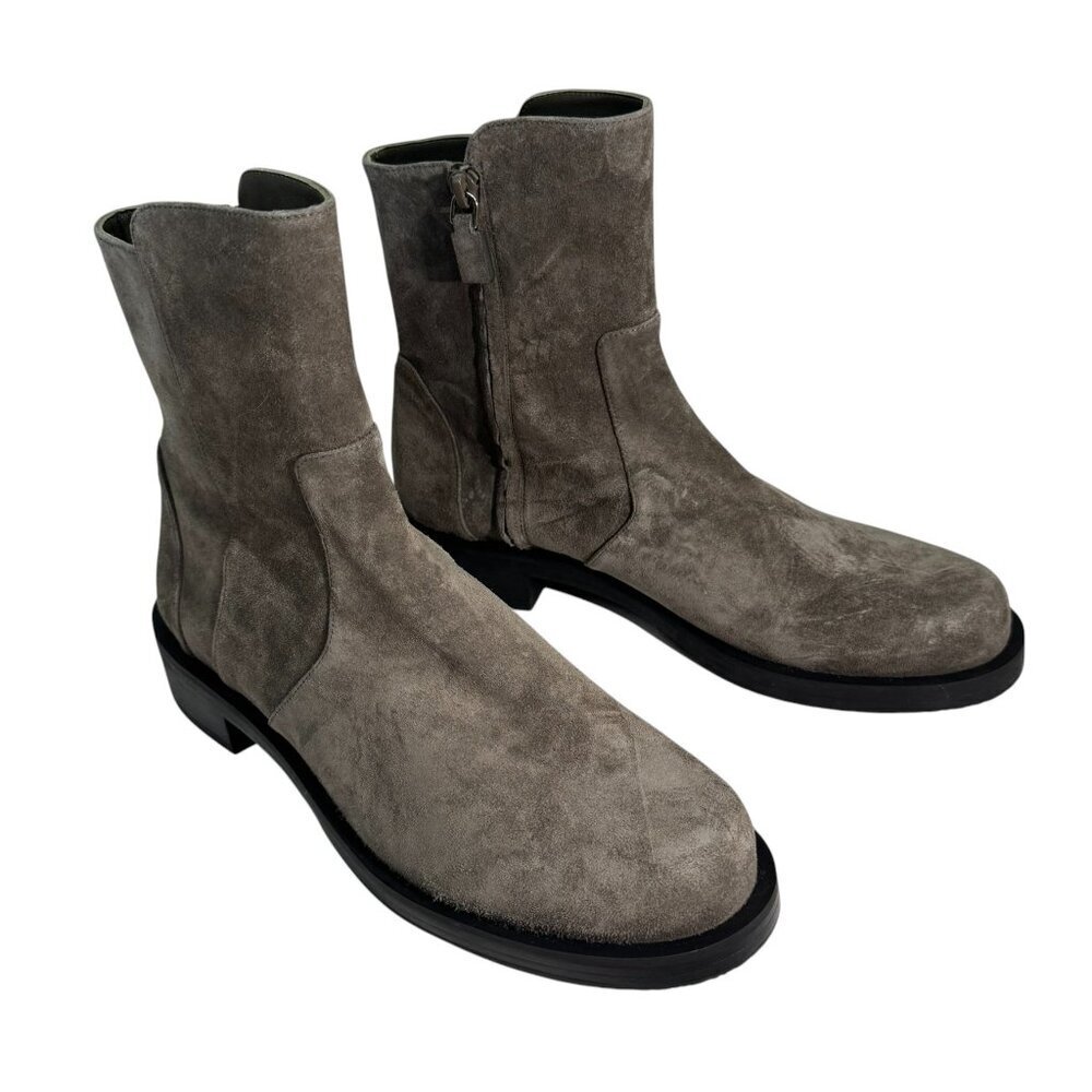 $595 Stuart Weitzman Bold Zip Bootie Charcoal Gray Suede Low Heel Size 9.5 US - Picture 3 of 8